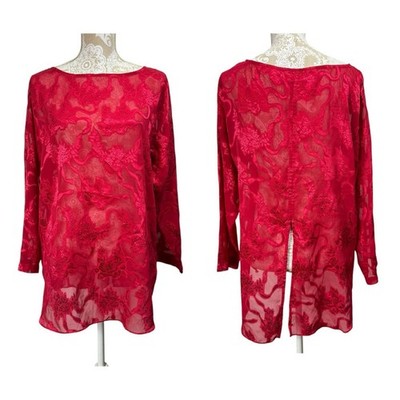 Vintage Victoria s Secret Size Small Gold Label Red Floral Burnout Nightshirt