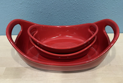 Rachael Ray Stoneware Baking Dishes Red Casserole 1.25 Qt & 2 12oz Oval Set of 3