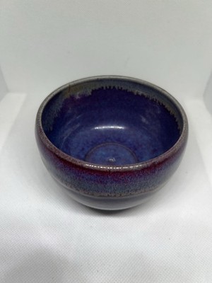 Handmade Studio Pottery Bowl Blue Purple Drip Glaze Stoneware Base
