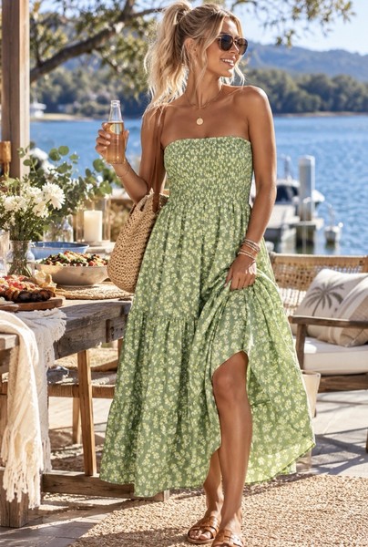 As NEW ROXY MAXI SUNDRESS FLORAL SIZE LARGE beach boho gypsy Green