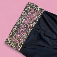 PINK Black Regular Leggin Pants Animal Print Leopard Waistband Drawstring Women