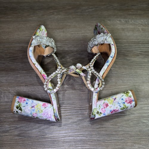 Größe 6 Badgley Mischka Tanisha Block Blumendruck verzierte Riemenabsatz Sandalen - Bild 4 von 7