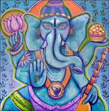 GANESH - FREE AND HAPPY,  K. BICKMAN -Original Art, acrylic, gold leaf on canvas
