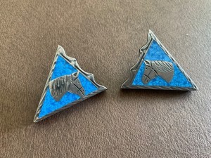 Vintage Alpaca Silver Turquoise Shirt Collar Tips Stamped Horse Head - Western