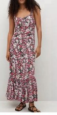 MANGO Woman’s Floral Pink Maxi Dress with Ruffle Hem size Small