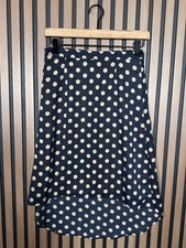 Pim + Larkin Skirt Small Womens Blue Navy White Polka Dot High Low Midi