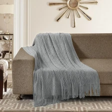 HOMEIDEAS Decorative Tassel Knit Blanket Throw Size for Armchair Office Chair