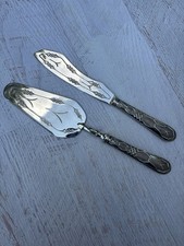 Ancien service à gâteaux et couteaux en argent 800 gravé géométrique Continental