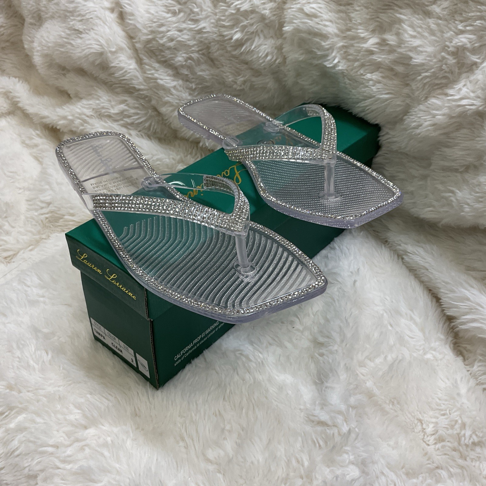 Lauren Lorraine Tampa Clear Jelly Sandals Rhinestone Flip Flops Women’s 9 US