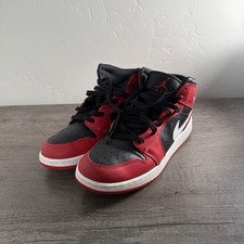 Nike Air Jordan 1 Mid Black Gym Red White GS Youth Size 7Y Basketball Shoes