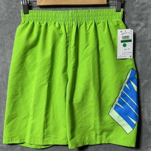 Nike Swim Shorts Youth XL Neon Green Blue Logo Mesh Lined Trunks NWT