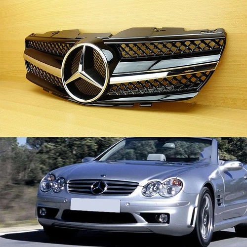 For BENZ R230 W230 SL Look 2003-2006 Convertible 2D Gloss Black Front Grille ABS