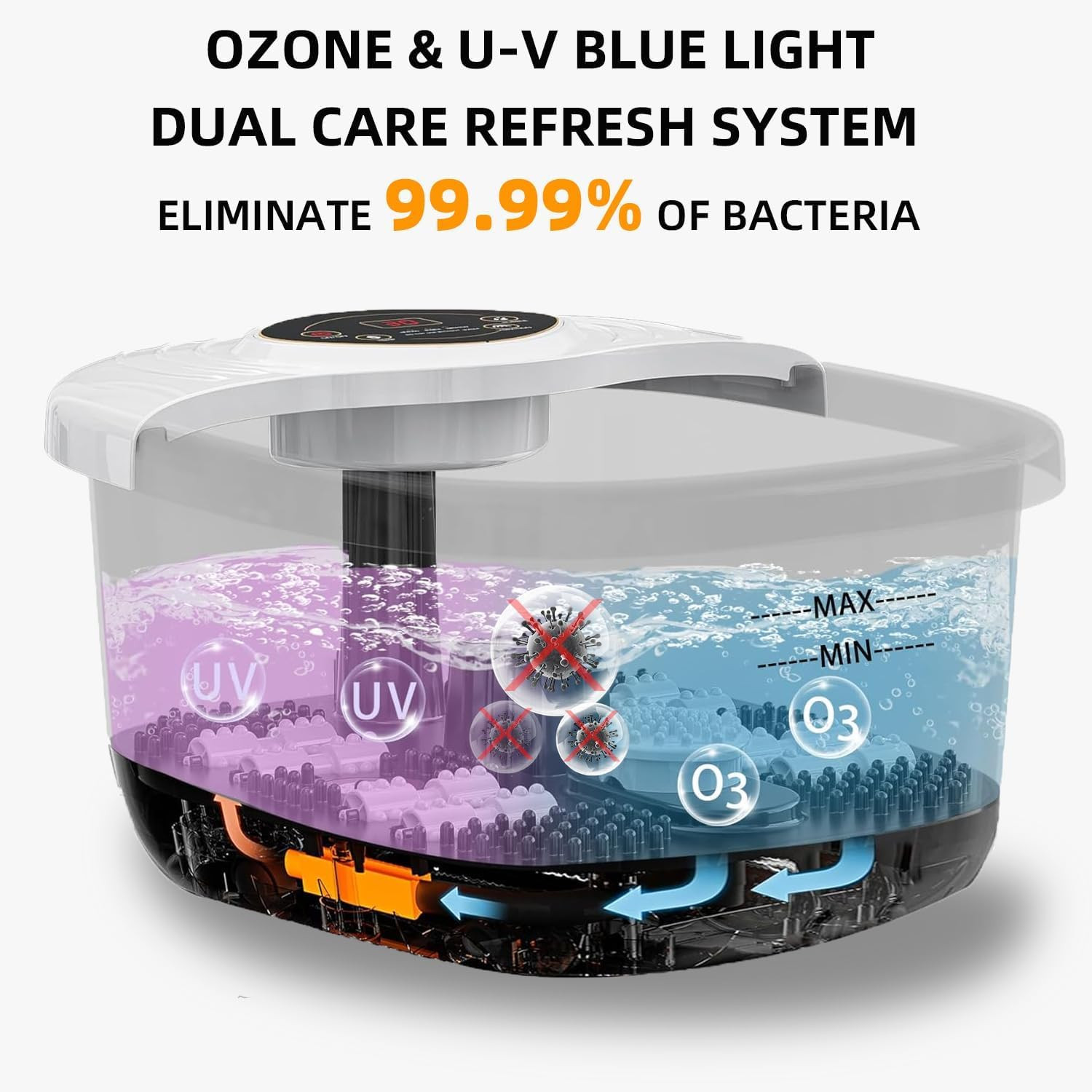 Foot Spa Bath Massager with Heat, UV & Ozone Bubbles,Shiatsu Rollers Epsom Salt 