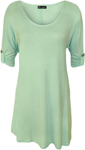 Womens Short Turn Up Sleeves Plus Size Button Ladies Flared Swing Dress Long Top - Picture 21 of 44
