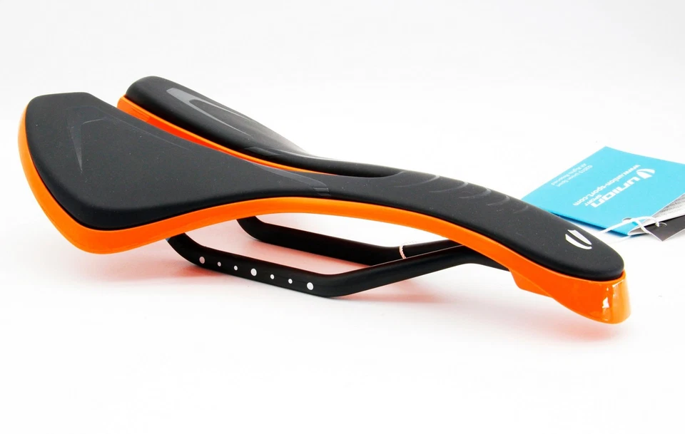 Sillín de carbono Union Sport SAALE bicicleta de montaña de carretera negro con carcasa naranja Foto 4 de 4