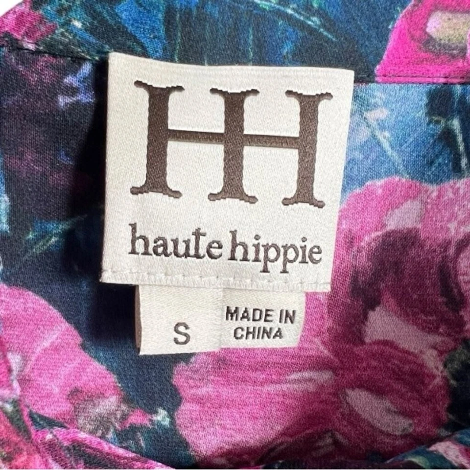 Haute Hippie Floral Print Silk Henley Shirt Dress S - Image 2 of 4