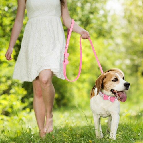 Rhinestone Small Dog Collar & Leash Bling Crystal Puppy Kitten Bowknot Necklace  - Picture 11 of 16