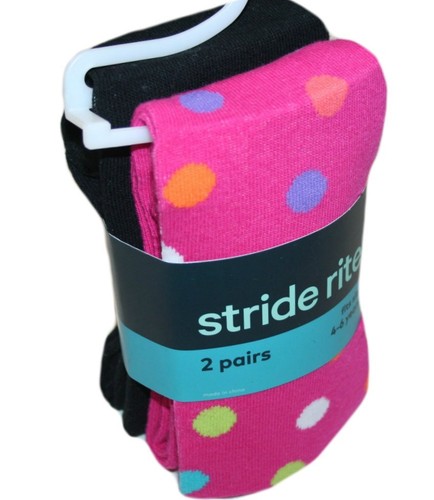 Stride Rite 2 Pairs of Tights, Fuchsia/Multi-Color and Black, Size: 4-6 - 第 1/1 張圖片