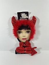 Red Devil Costume Accessory Set Sequined Feathers Headband Horns Bow Tie Tail