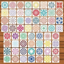 60 Pcs 2x2 Inch Reusable Mandala Stencils for Crafts Arts Rocks Wood Furniture
