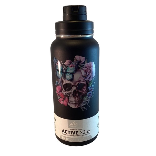 HYDRAPEAK Trinkflasche Totenköpfe Blumen warm & kalt isoliert 32 oz Edelstahl - Bild 1 von 6