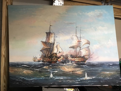K.MASKELL LARGE SAILING SHIP ORIGINAL OIL ON CANVAS PAINTING