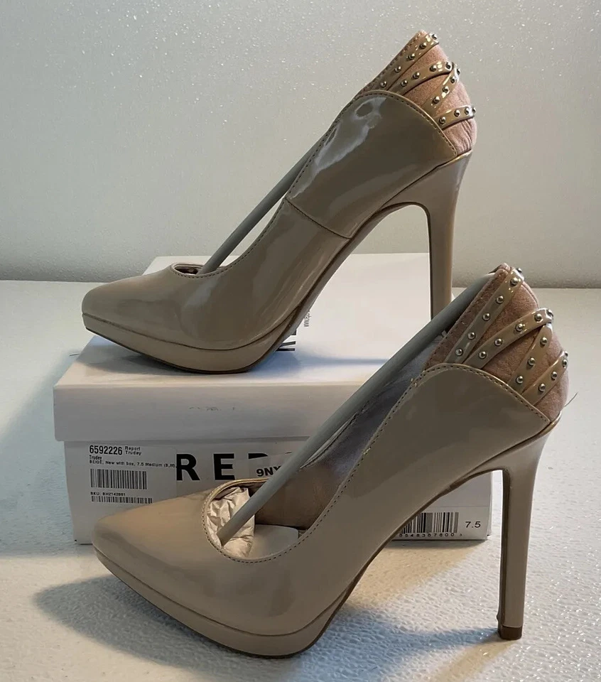 NUEVO INFORME Patente Nude Beige Sin Cordones Punta Punta Tacones Altos 7 1/2 Zapatos 7.5 Foto 2 de 4