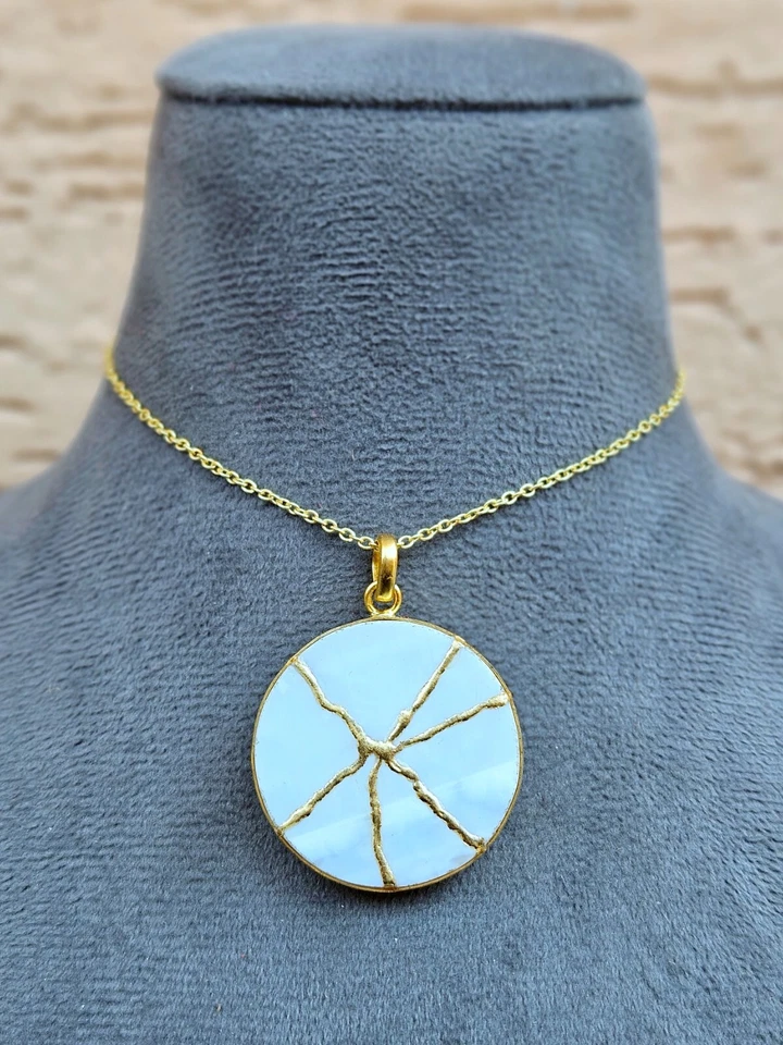 COLLAR ÓPALO KINTSUGI Arte Joyería Japonesa Hecho a Mano Collar Piedra Minimalista Foto 4 de 4