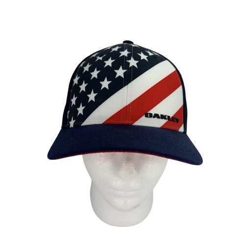 Oakley Hat Cap Fitted L/XL USA Flag Stars Stripes Flexfit Patriotic Mesh