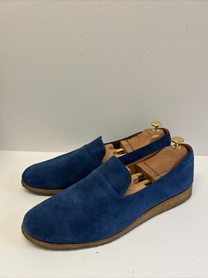 Del Toro Men's  Blue Suede Leather Loafers Shoes Made In Italy Size 13