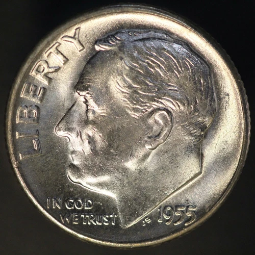 1955 D ROOSEVELT DIME BU FRESH FROM ORIGINAL ROLL-LOT 3098