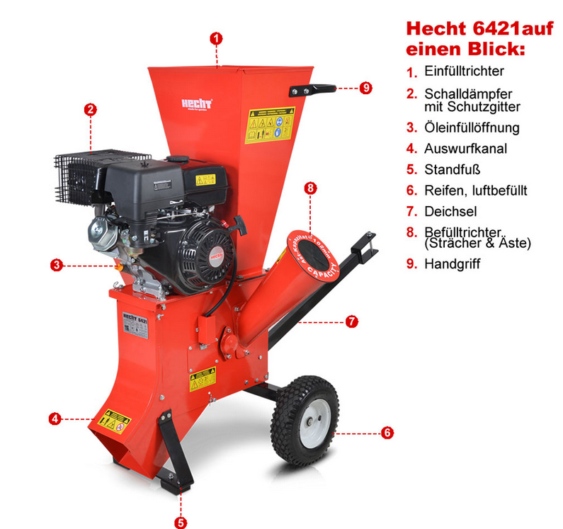 Garten Häcksler Benzin bis 89mm 15PS Holz Motor Walzen Messer Häcksler