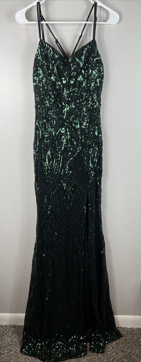 Windsor Mermaid Maxi Formal Dress Sequins 34" Side Slit Green Medium | eBay