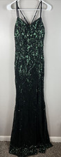 Windsor Mermaid Maxi Formal Dress Sequins 34" Side Slit Green Medium