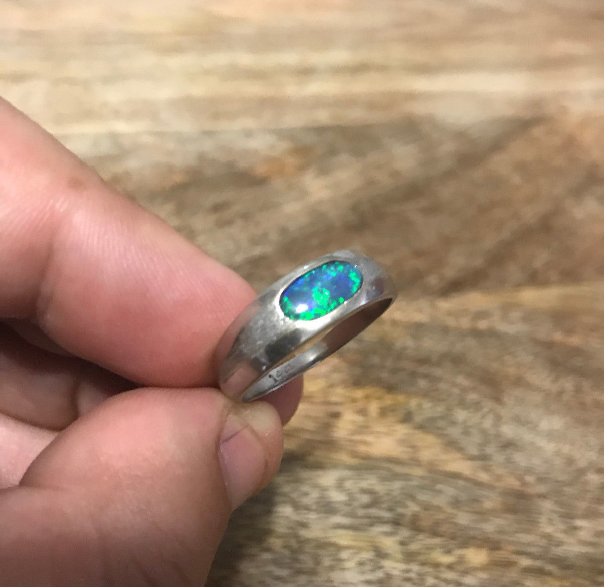 Men's 14k White Gold Blue/ Green Opal Ring Size 11.5 eBay