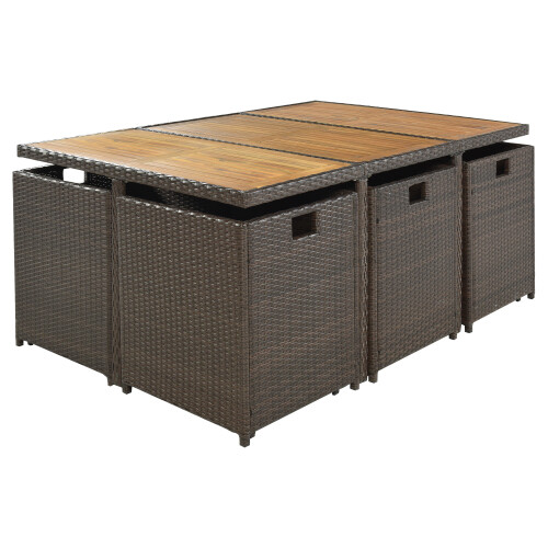 11 Piece Outdoor Wicker Dining Set Rattan Patio Garden Furniture Set Black/Brown - Picture 7 of 25