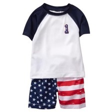 NWT Gymboree Baby Boy Rash Guard Flag Shorts Set UPF 50 Swimsuit July 4th