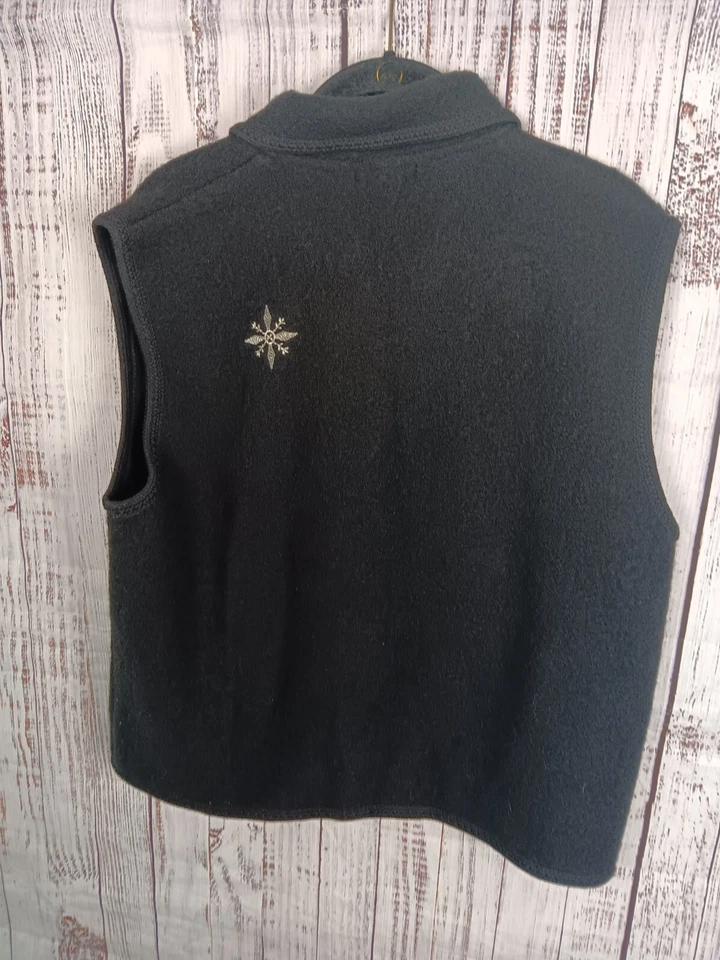 Chaleco Tally-Ho para mujer XL negro 100 % lana cuello cremallera completa copos de nieve Foto 2 de 4