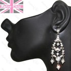 7cm CRYSTAL retro CHANDELIER EARRINGS glass rhinestone SILVER TONE vintage style