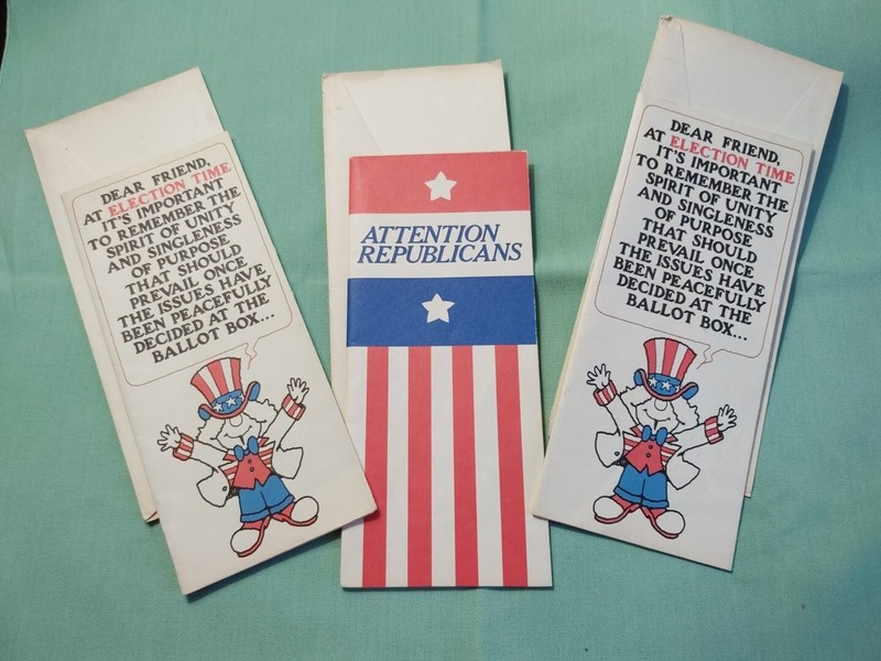 VINTAGE NOVELTY REPUBLICAN/DEMOCRAT CARDS/POSTERS BY HI-BROW AMERICAN GREETING