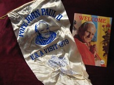 Vntage His Holiness Pope John Paul II Banner - USA 1979 Visit + Book 1987 Visit 