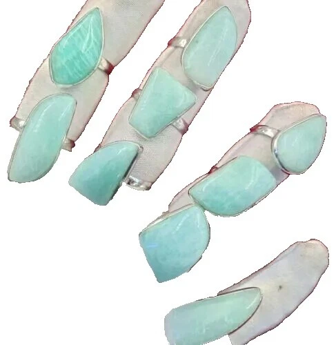 Belleza Plateado Plata Anillos de moda AMAZONITA