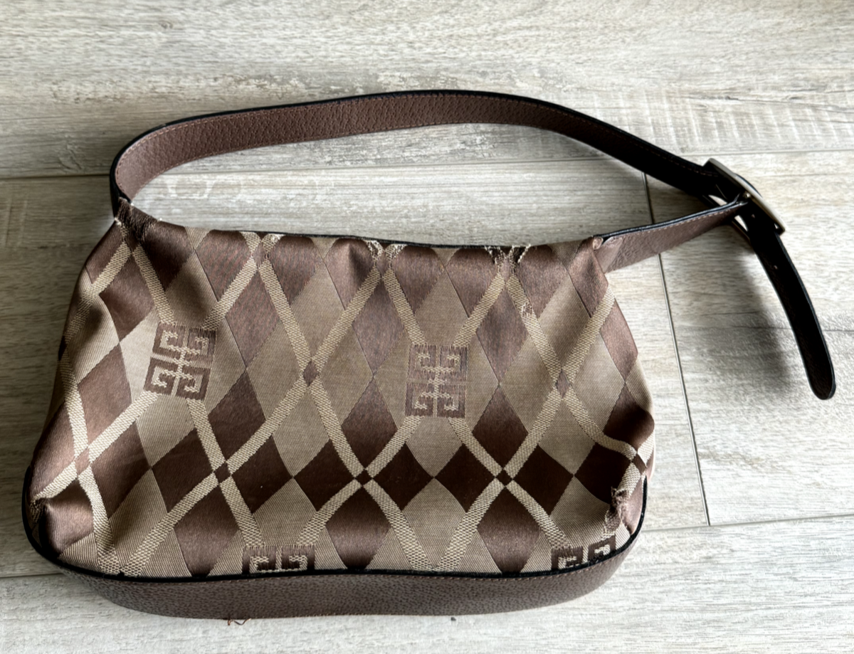 VINTAGE Givenchy 4G Shoulder Bag Brown Fabric Logo Leather