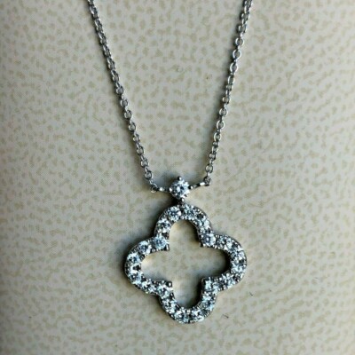 Diamant Kleeblatt Anhänger 18k Weißgold 0,52ct TW Diamanten & Gliederkette NEU