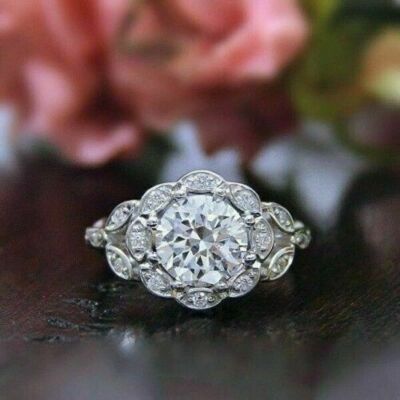 Floral Leaf Engagement Ring 2.50Ct Round Cut Moissanite 14k White Gold Size 6