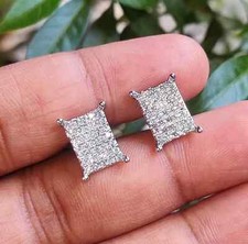 2Ct Round Cut Lab-Created Diamond Cluster Stud Earrings 14K White Gold Plated