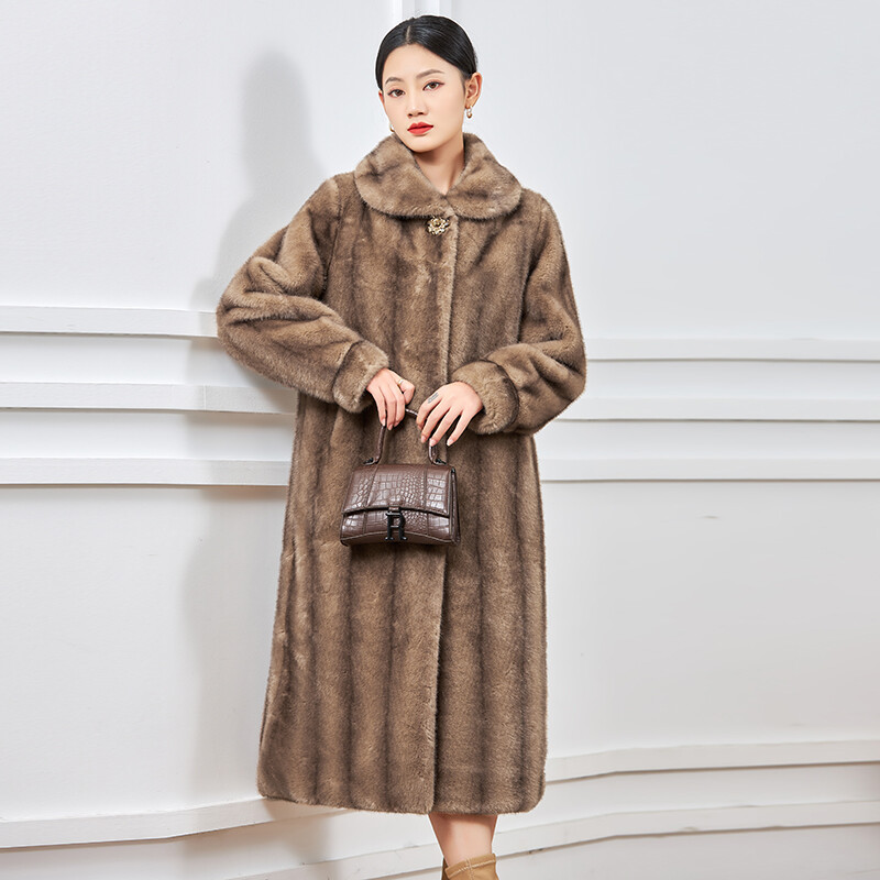 Mink Fleece Long Knee Mom Outfit Mink fur Coat Hooded womens lapel