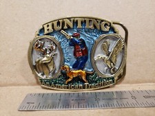 Hunting An American Tradition Colored Belt Buckle,Deer,Dog,Duck,Hunter