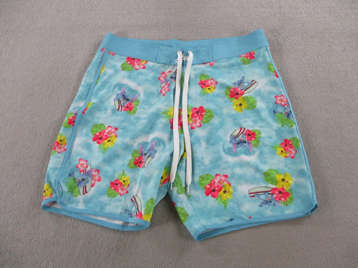 Disney Boardshorts Mens Large Blue Lilo Stitch Hawaiian Luau