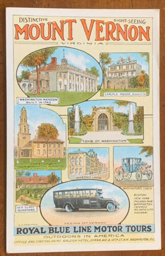 Virginia VA Mount Vernon Royal Blue Line Motor Bus Tours, Wash. D.C., ca 1920 PC